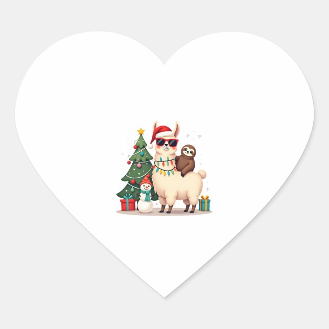 Sticker Cœur Santa Xmas Funny Llama Sloth Christmas (2) (Devant)