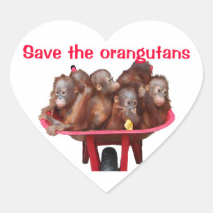 Sticker Cœur Sauvez les Orangutans : Bébés à la broche