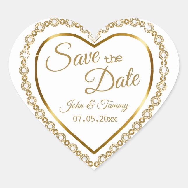 Sticker Cœur Save the date | Élégants diamants d'or (Devant)