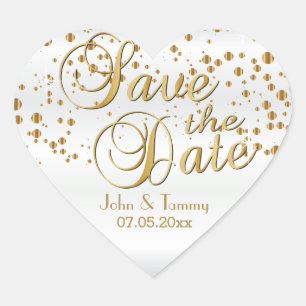 Sticker Cœur Save the date   Élégants points de Confetti Or
