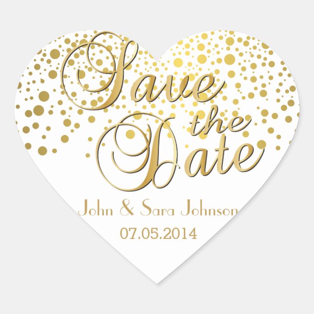 Sticker Cœur Save the date | Points d'or | Personnaliser (Devant)