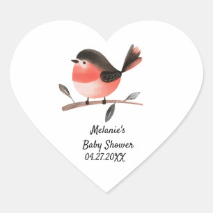 Sticker Cœur Scarlet Robin à la succursale Baby shower d'oiseau