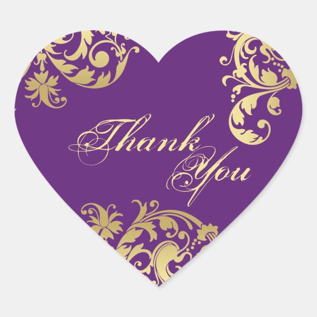 Sticker Cœur Sceau de Merci - Mariage Floral violet et or (Devant)
