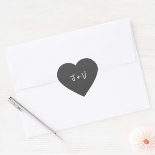 Sticker Cœur Sceau d'enveloppe de deux initiaux manuscrits inve