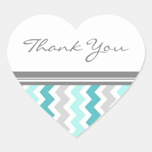 Sticker Cœur Sceau d'enveloppe de Merci Turquoise Chevrons