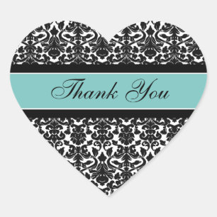 Sticker Cœur Sceau d'enveloppe Mariage de Merci Damas turquoise