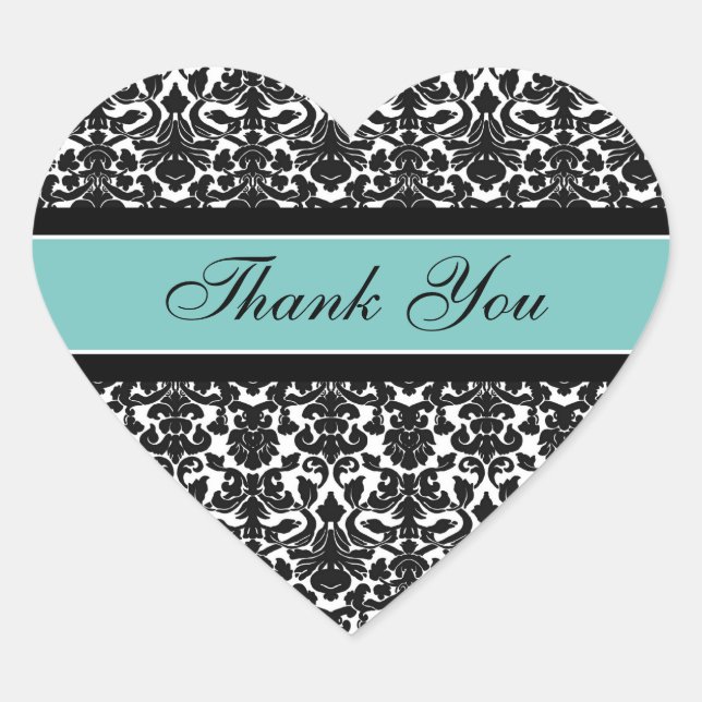 Sticker Cœur Sceau d'enveloppe Mariage de Merci Damas turquoise (Devant)
