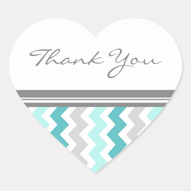 Sticker Cœur Sceau d'enveloppe Mariage turquoise Merci Chevrons (Devant)