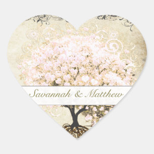 Sticker Cœur Sceau Mariage de feuille de coeur rose