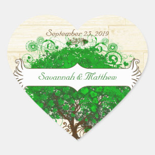 Sticker Cœur Sceau Mariage Emerald Swirl Heart Leaf