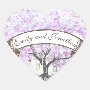Sticker Cœur Sceau Mariage Mason Jar Radiant Lavender Leaf Tree