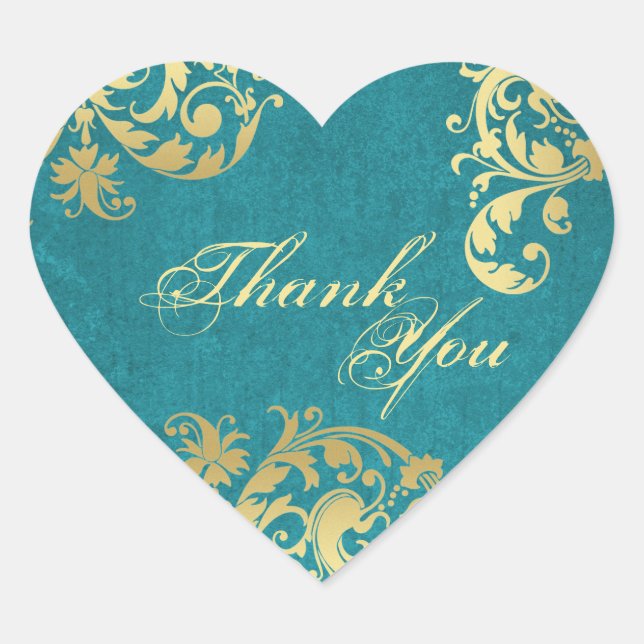 Sticker Cœur Sceau Merci - Mariage Floral Turquoise & Or (Devant)
