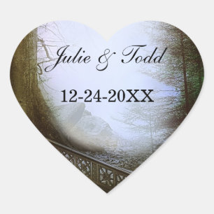 Sticker Cœur Scène De Forêt Enchantée Enregistrer La Date