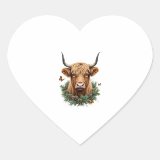 Sticker Cœur Scottish Highland Cow Cattle Hairy Cow Christmas W