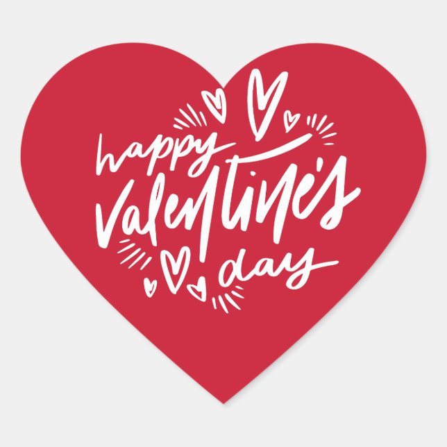 Sticker Cœur Script Heureuse Sainte-Valentin rouge et blanc (Devant)