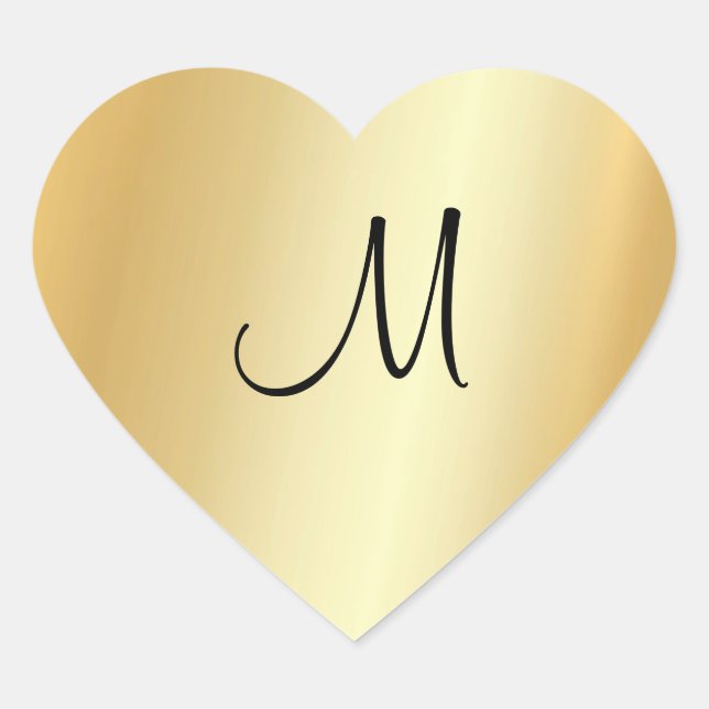 Sticker Cœur Script main Monogramme Modèle Faux Gold personnali (Devant)
