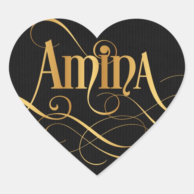 Sticker Cœur Script Tourbillonnant personnalisé Amina (Devant)