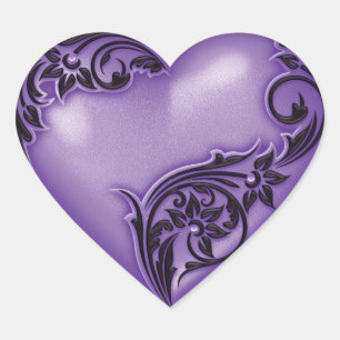 Sticker Cœur Scroll de coeur Wisteria avec noir