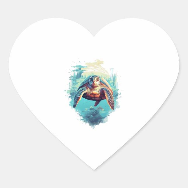 Sticker Cœur Serene Underwater Turtle Copy Copy (Devant)