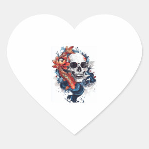 Sticker Cœur Sérénité du crâne et de Koi