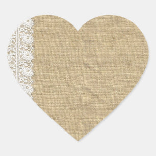 Sticker Cœur Shabby Chic Dentelle Vintage et Burlap Rustique Na