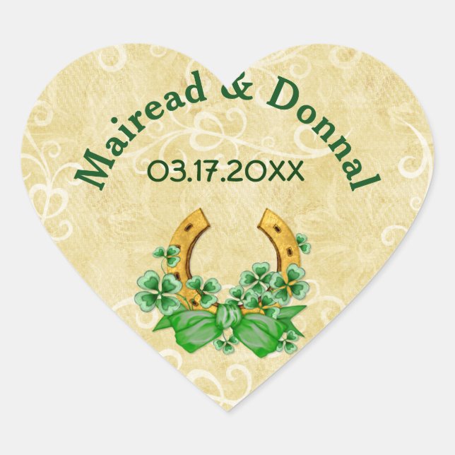 Sticker Cœur Shamrock et Mariage irlandais d'or (Devant)