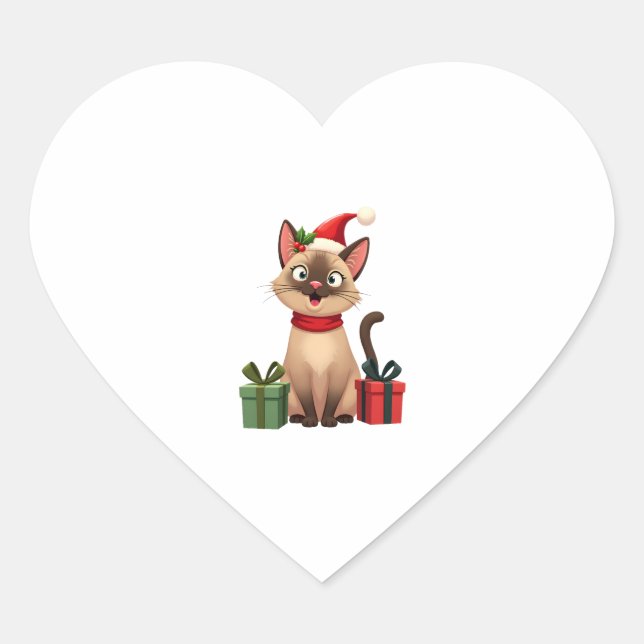 Sticker Cœur Siamese Chat Noël Noël Père Noël Chat Siamese (Devant)