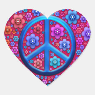Sticker Cœur Signe de paix hippie