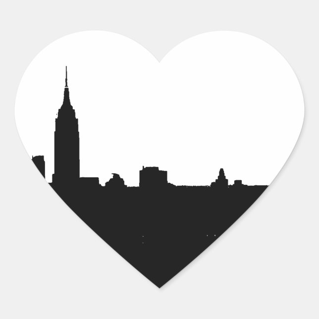 Sticker Cœur Silhouette de New York noir et blanc (Devant)