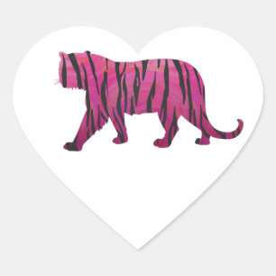 Sticker Cœur Silhouette rose chaud et tigre noir