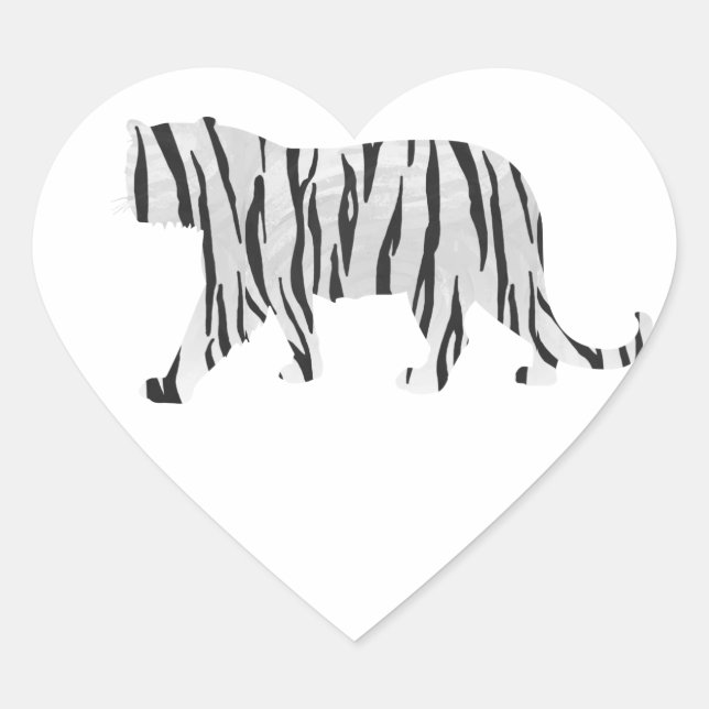 Sticker Cœur Silhouette Tiger noir et blanc (Devant)