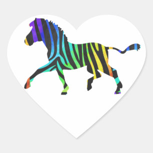 Sticker Cœur Silhouette Zebra noir et arc-en-ciel