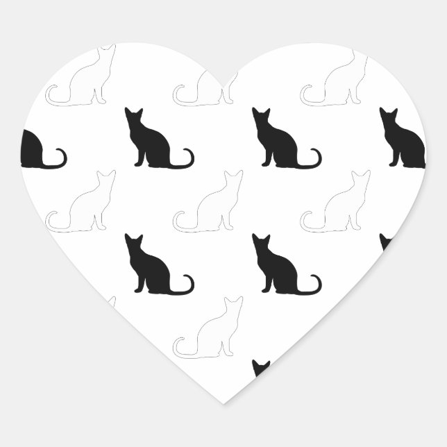 Sticker Cœur Silhouettes de chats noirs et blancs (Devant)
