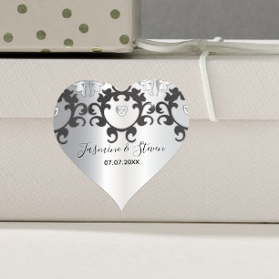 Sticker Cœur Silver Et Black Glam Élégant Mariage élégant