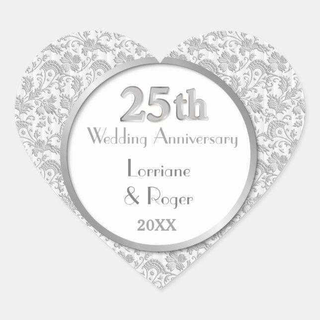 Sticker Cœur Silver Floral Elegance 25e anniversaire Mariage (Devant)