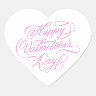 Sticker Cœur Simple Pink Happy Valentines Day Calligraphy