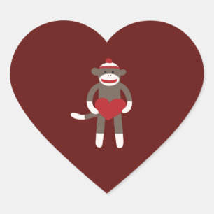 Sticker Cœur Singe à soie mignonne avec Casquette tenant coeur