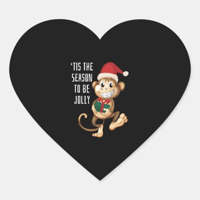 Sticker Cœur Singe de Noël (Devant)