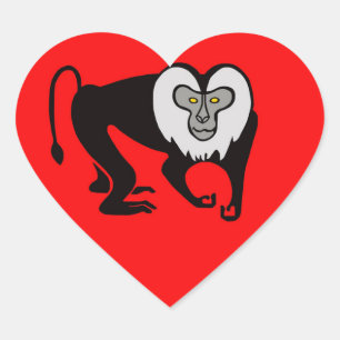 Sticker Cœur Singe J'aime Lion- queue MACAQUES - Nature - Rouge