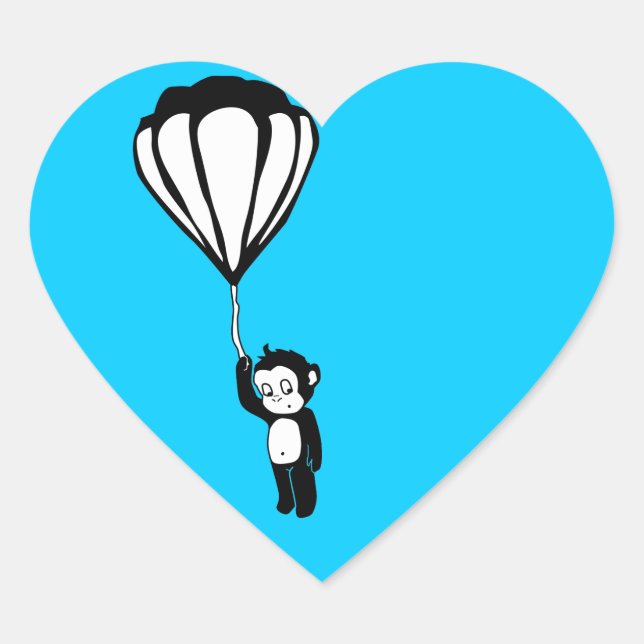 Sticker Cœur singe volant : montgolfière (Devant)