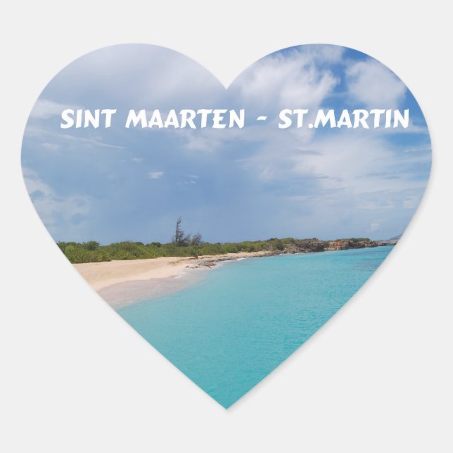 Sticker Cœur Sint Maarten - Scène de la plage St Martin (Devant)