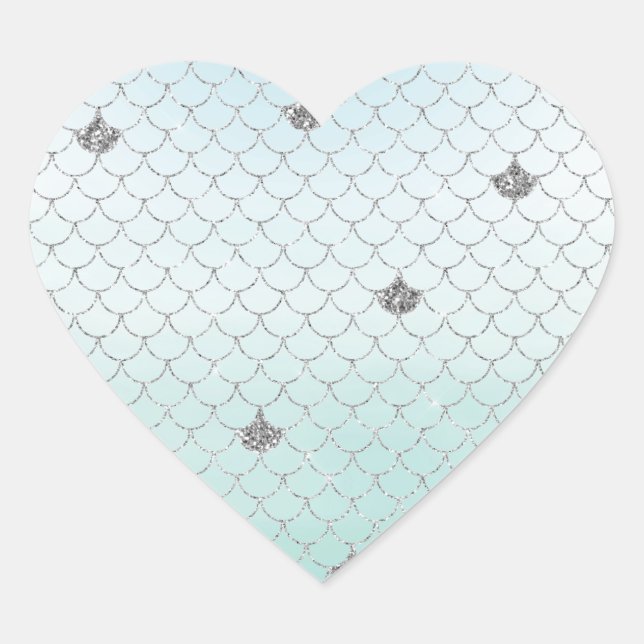 Sticker Cœur Sirène de Parties scintillant en argent Mint Blue  (Devant)