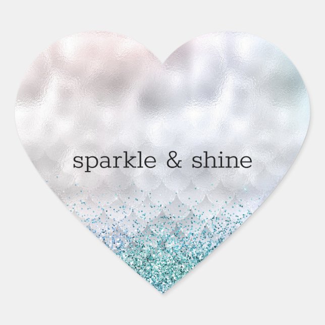 Sticker Cœur Sirène de Parties scintillant rose Argent Confetti (Devant)