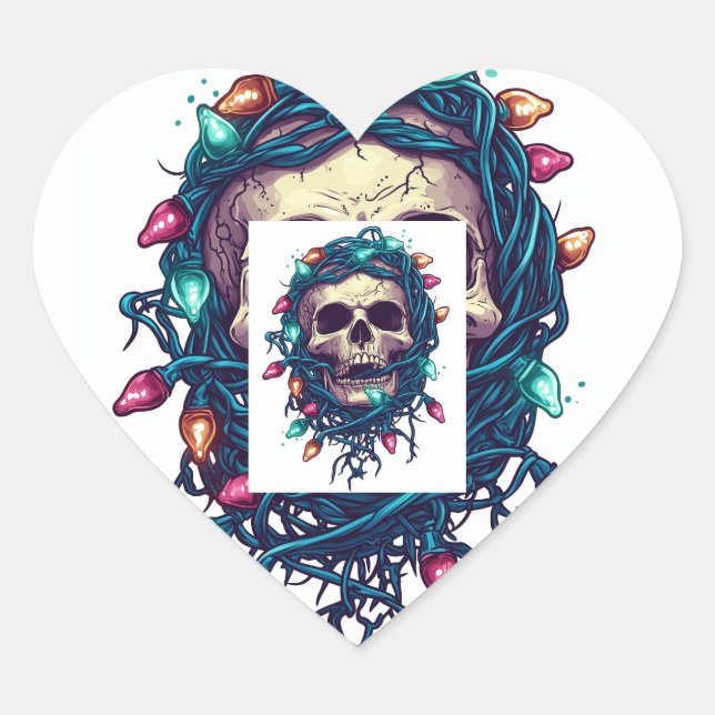 Sticker Cœur Skullmas � drôles Xmas Squelette (Devant)