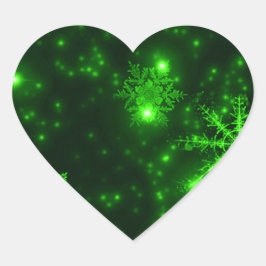 Sticker Cœur Snowflakes with Green Background