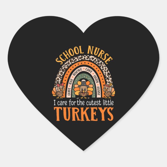 Sticker Cœur Soins Thanksgiving Pour L'Infirmière Scolaire Cute (Devant)