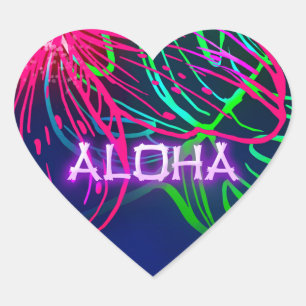 Sticker Cœur Soirée Tropicale Électrique Luau Néon Aloha Party