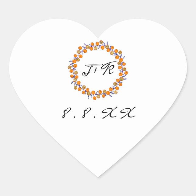 Sticker Cœur Soleil Floral Blanc bleu Orange or Monogramme (Devant)