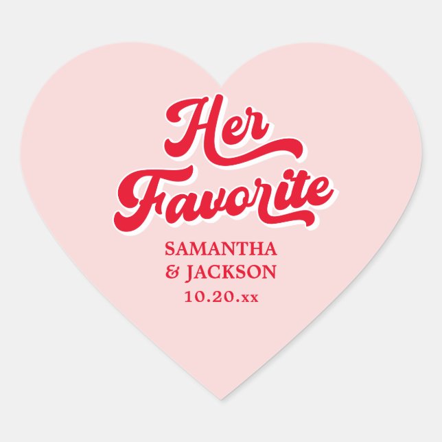 Sticker Cœur Son mariage préféré rose et rouge rétro Faveur (Devant)