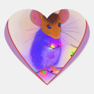 Sticker Cœur Souris suspendue lumières de Noël mignonne dessin
